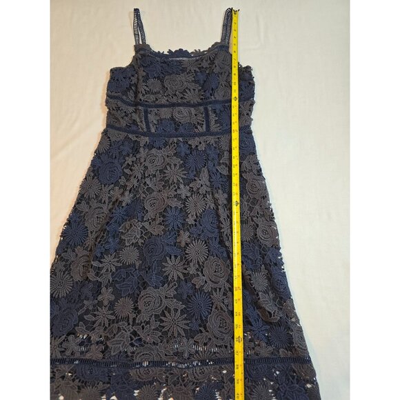 Elie Tahari Navy Blue Lace Floral Sleeveless Dress With Zipper Back US size 8 - Picture 12 of 13